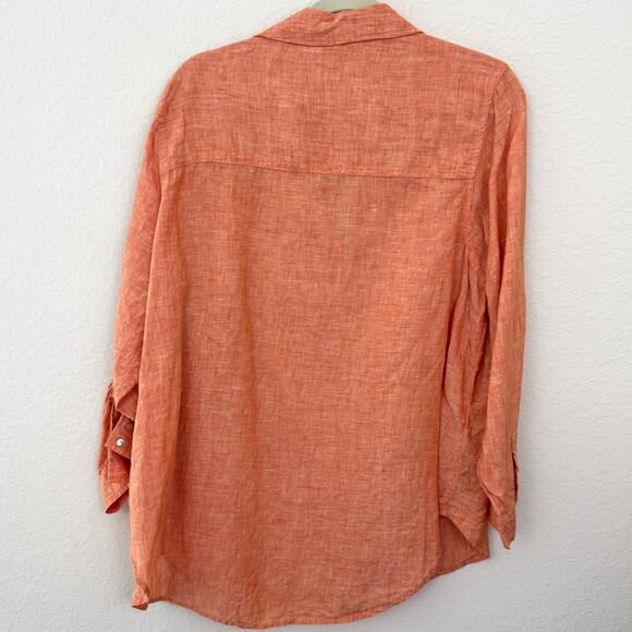 Singrid Olsen Womens Button Shirt Top Size 1X 100% Linen Beachy Summer Peach - Picture 3 of 6